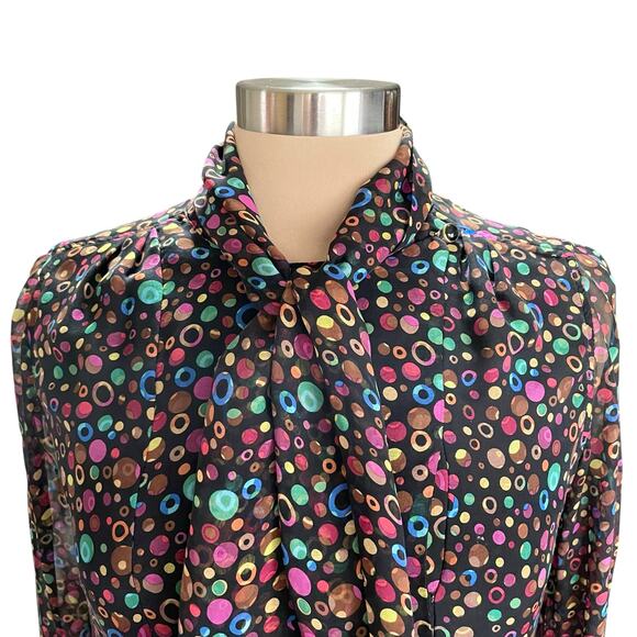 Shoshanna Silk Blouse Black Multicolor Geometric Circle Print Size 4 Career Wear - Picture 2 of 9